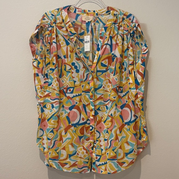 Anthropologie Danielle Kroll Brooklynnite Geometric Printed top Women'sLarge NEW - Picture 6 of 14